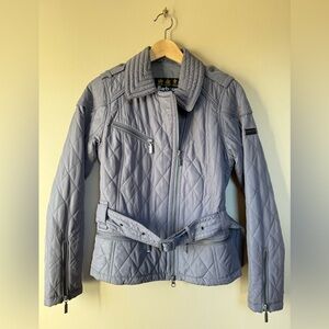 Barbour International Womens Quilted Jacket Venture Patrol Sz 4 Gray Lilac Moto